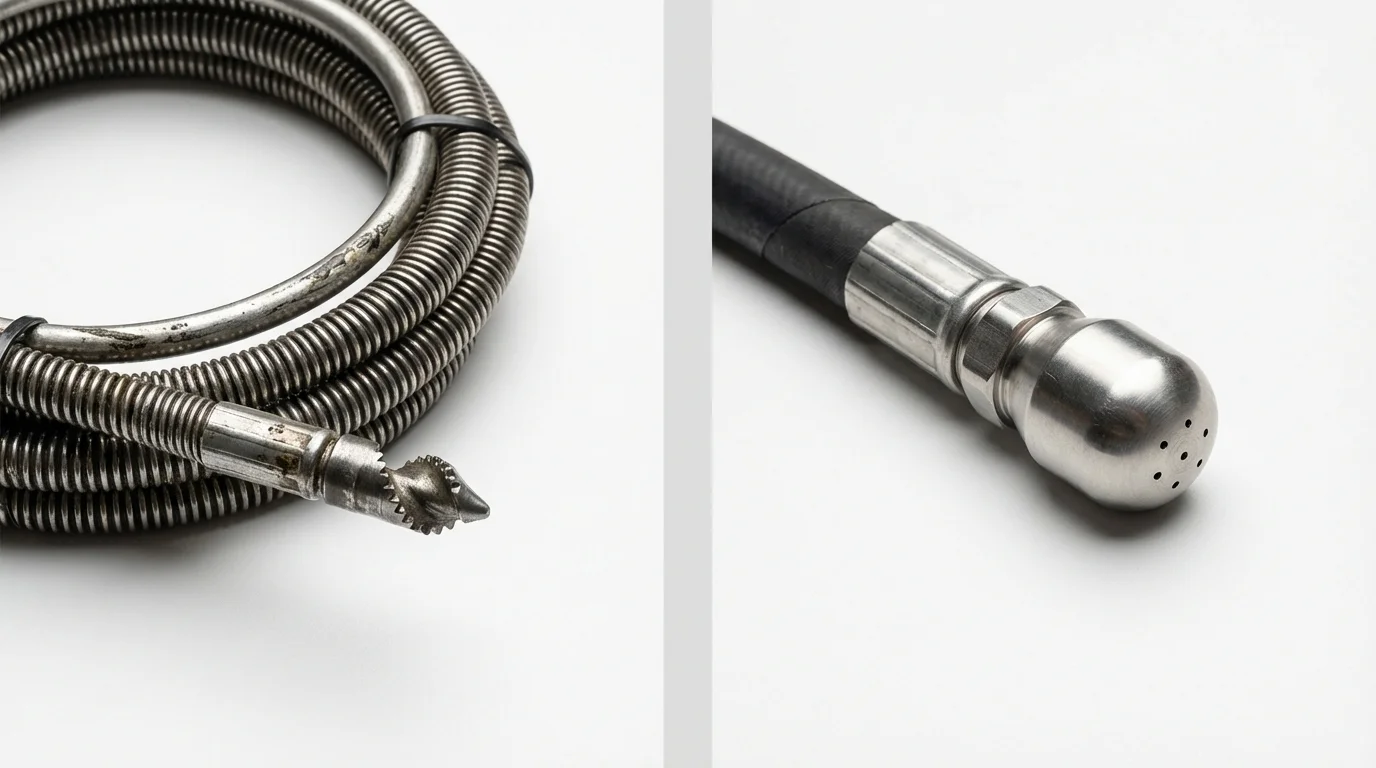 Drain snake cable and hydro jetting nozzle used for drain cleaning in Litchfield, MN