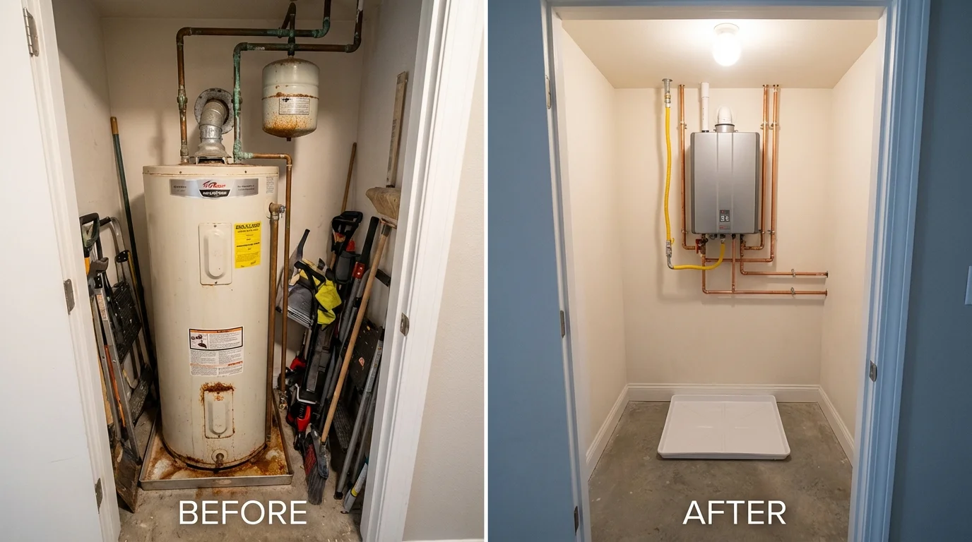 Tank water heater versus wall-mounted tankless unit comparison for Litchfield, MN homeowners